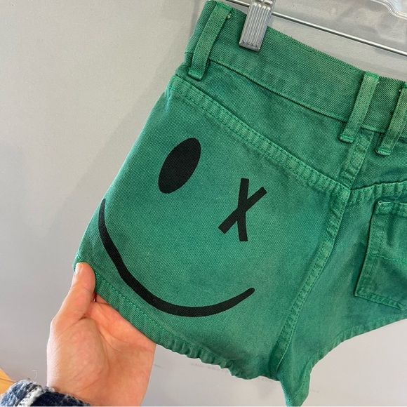 Bitching and junkfood green smiley hot denim short shorts high waisted smile - Picture 7 of 15